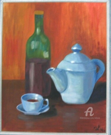 Ζωγραφική με τίτλο "cafetiere bleue" από Claudette Allosio, Αυθεντικά έργα τέχνης