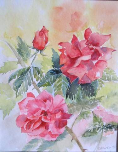 Peinture intitulée "roses flamboyantes" par Claudette Allosio, Œuvre d'art originale, Aquarelle