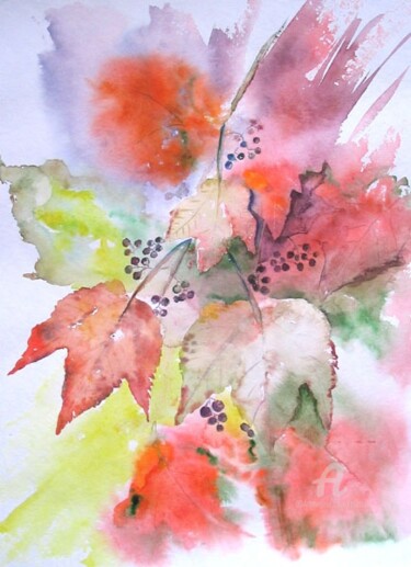 Painting titled "Vigne vierge" by Claudette Allosio, Original Artwork, Watercolor
