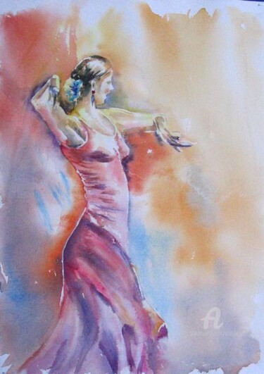 Peinture intitulée "la danseuse" par Claudette Allosio, Œuvre d'art originale, Aquarelle