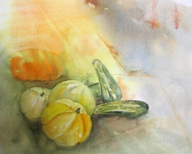 Painting titled "legumes en hiver" by Claudette Allosio, Original Artwork, Watercolor