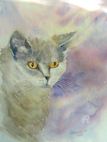 Painting titled "le chartreux" by Claudette Allosio, Original Artwork, Watercolor