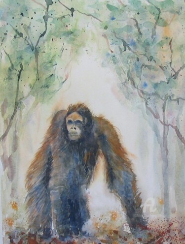 Peinture intitulée "ourang outang" par Claudette Allosio, Œuvre d'art originale, Aquarelle