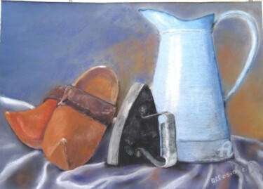 Peinture intitulée "objets du grenier" par Claudette Allosio, Œuvre d'art originale, Pastel