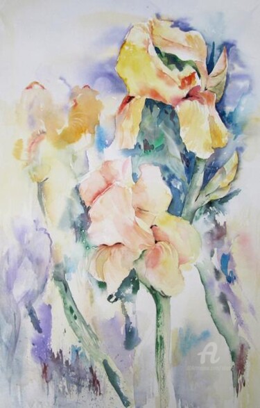 Painting titled "Iris du jardin" by Claudette Allosio, Original Artwork, Watercolor