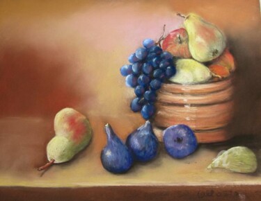 Painting titled "nature morte aux fr…" by Claudette Allosio, Original Artwork, Pastel