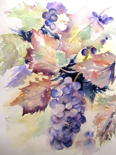 Painting titled "Vendanges" by Claudette Allosio, Original Artwork, Watercolor