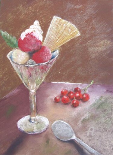 Peinture intitulée "gourmandise glacée" par Claudette Allosio, Œuvre d'art originale, Pastel