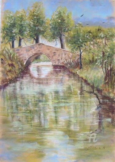 Peinture intitulée "Sur le pont ..." par Claudette Allosio, Œuvre d'art originale, Pastel