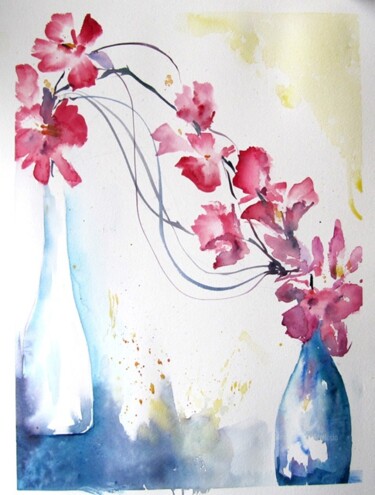 Schilderij getiteld "Ikebana2" door Claudette Allosio, Origineel Kunstwerk, Aquarel