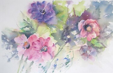 Painting titled "anemones" by Claudette Allosio, Original Artwork, Watercolor