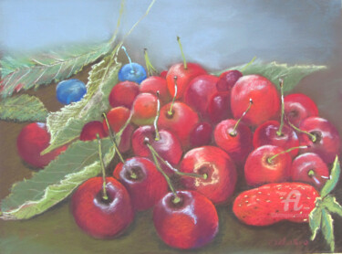 Painting titled "Fruits de Mai" by Claudette Allosio, Original Artwork, Pastel