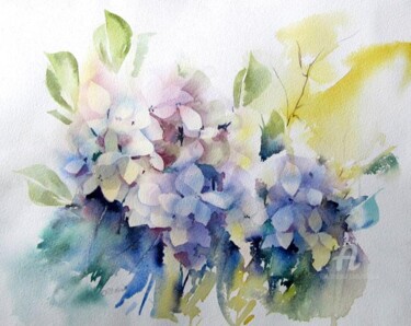 Painting titled "hortensias" by Claudette Allosio, Original Artwork, Watercolor