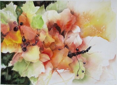 Painting titled "vigne vierge" by Claudette Allosio, Original Artwork, Watercolor