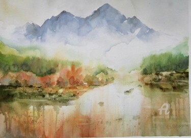 Painting titled "Brume" by Claudette Allosio, Original Artwork, Watercolor
