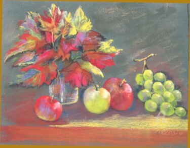 Painting titled "Automne flamboyant" by Claudette Allosio, Original Artwork, Pastel