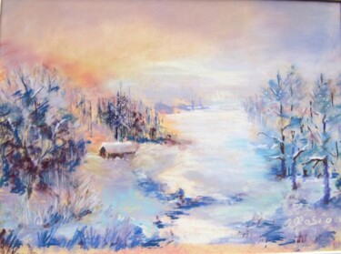 Peinture intitulée "Rêverie hivernale" par Claudette Allosio, Œuvre d'art originale, Pastel