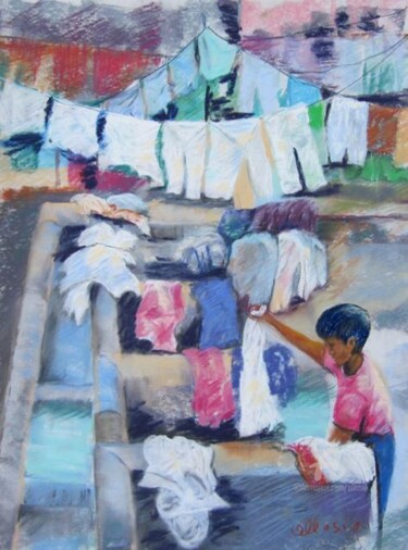 Peinture intitulée "Petit lavandier sri…" par Claudette Allosio, Œuvre d'art originale, Pastel