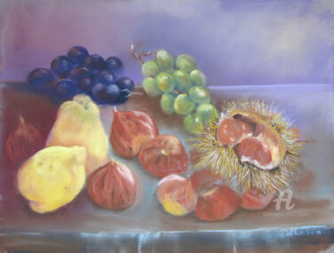 Painting titled "Fruits d'automne" by Claudette Allosio, Original Artwork, Pastel