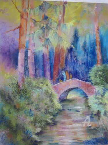 Peinture intitulée "Le pont rose" par Claudette Allosio, Œuvre d'art originale