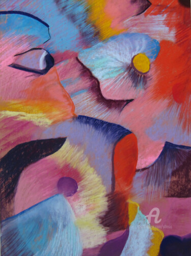 Peinture intitulée "Ligne hortensia" par Claudette Allosio, Œuvre d'art originale, Pastel