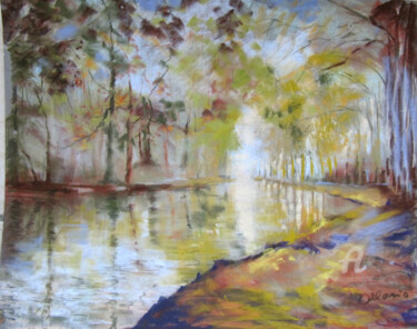 Painting titled "Au bord du Canal du…" by Claudette Allosio, Original Artwork, Other