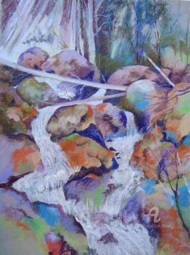 Peinture intitulée "au bord de la casca…" par Claudette Allosio, Œuvre d'art originale, Pastel
