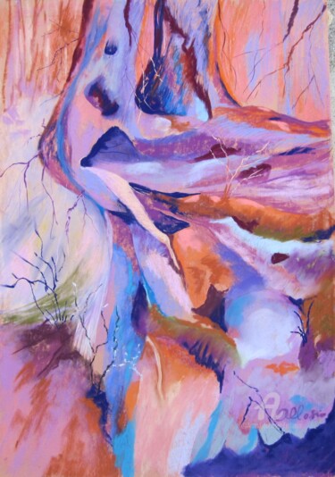 Peinture intitulée "une vieille souche" par Claudette Allosio, Œuvre d'art originale, Pastel
