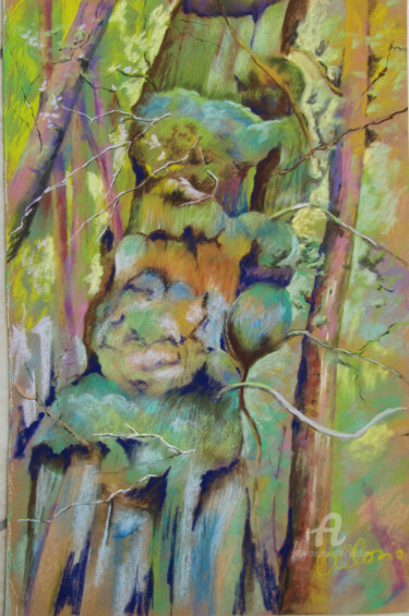 Peinture intitulée "Totem végétal" par Claudette Allosio, Œuvre d'art originale, Pastel