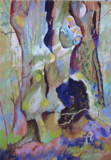 Картина под названием "Vieux tronc" - Claudette Allosio, Подлинное произведение искусства, Пастель