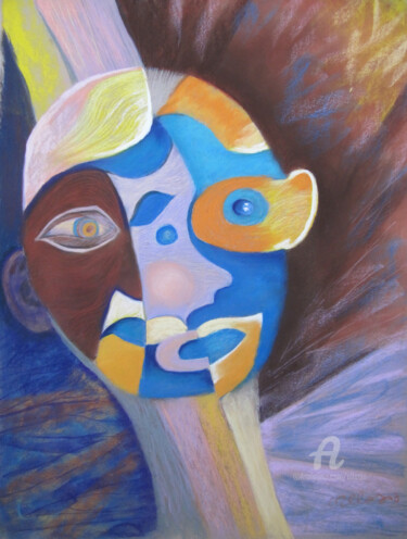 Peinture intitulée "le portrait composé" par Claudette Allosio, Œuvre d'art originale, Pastel