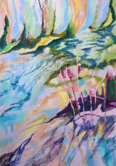 Peinture intitulée "Au fil de l'eau" par Claudette Allosio, Œuvre d'art originale, Pastel