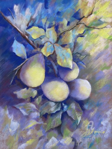 Painting titled "ni-poire-ni-citron.…" by Claudette Allosio, Original Artwork, Pastel