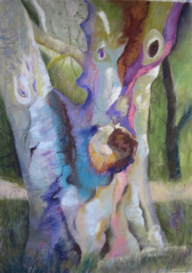 Painting titled "Mon arbre caméléon" by Claudette Allosio, Original Artwork, Pastel