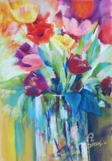 Malerei mit dem Titel "Bouquet2" von Claudette Allosio, Original-Kunstwerk, Pastell