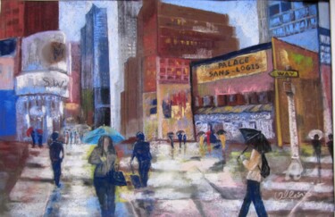 Painting titled "cITY IN THE RAIN" by Claudette Allosio, Original Artwork, Pastel