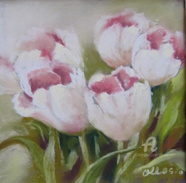 Schilderij getiteld "tulipes-festonnees" door Claudette Allosio, Origineel Kunstwerk, Pastel