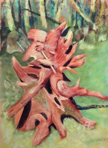 Malerei mit dem Titel "Racine sculptée" von Claudette Allosio, Original-Kunstwerk, Pastell