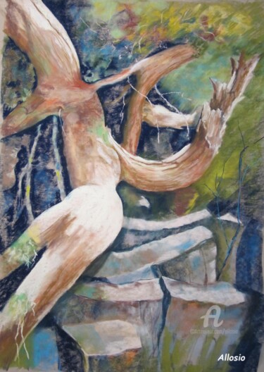 Peinture intitulée "Dans les rochers" par Claudette Allosio, Œuvre d'art originale, Pastel