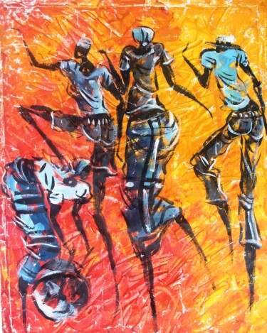 Pintura intitulada "Dançando ao rufar d…" por Ally José Moiane, Obras de arte originais, Óleo