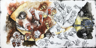 Tekening getiteld "Lascaux 2071" door Almakan, Origineel Kunstwerk, Houtskool