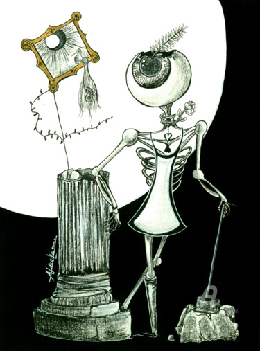 Disegno intitolato "Bones Mama" da Almakan, Opera d'arte originale, Inchiostro