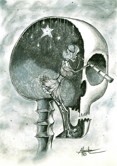 Drawing titled "Fesse de lune regar…" by Almakan, Original Artwork, Graphite