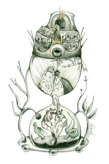 Le sablier des rois Drawing titled "Le sablier des rois" by Almakan, Original Art, Ink