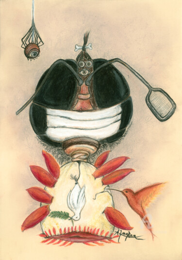 Рисунок под названием "À fleur de mouche" - Almakan, Подлинное произведение искусства, Пастель