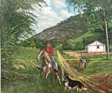 Painting titled "Aspectos da Serra D…" by Almir Tavares, Original Artwork, Oil Mounted on Wood Panel