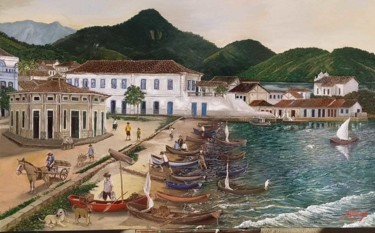 Painting titled "Mercado de Peixes,…" by Almir Tavares, Original Artwork, Oil