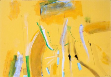 Malerei mit dem Titel "Komposition auf Gelb" von Alois Oberndorfer, Original-Kunstwerk, Acryl