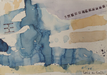 Malerei mit dem Titel "Komposition blau, g…" von Alois Oberndorfer, Original-Kunstwerk, Tinte