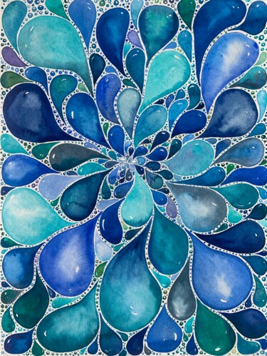 Картина под названием "Blue Flower" - Alona Bogachenko, Подлинное произведение искусства, Акварель